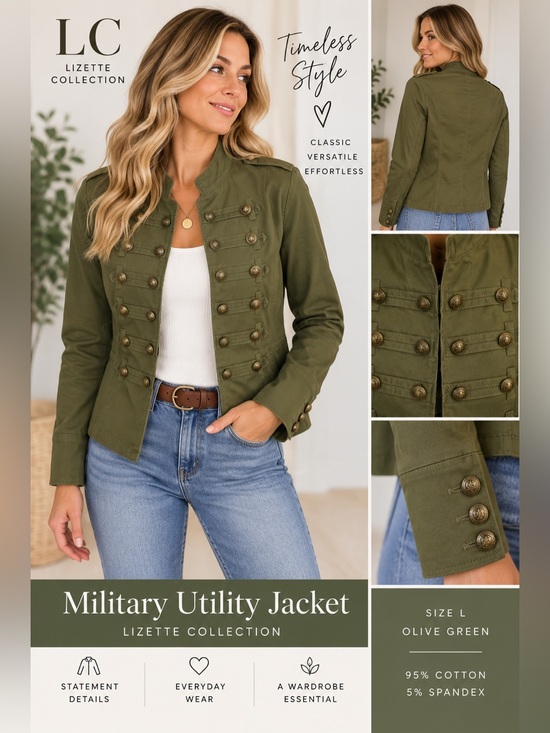 Lizette Collection Jackets & Blazers - Lizette Collection Military Utility Jacket, Size L Olive Green